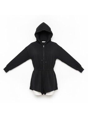 Nia Womens Black Hooded Romper With Elastic Waist & Long Sleeves Size S